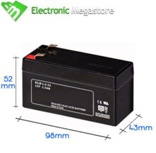 BATTERIA 12V 1,3A / 1,2AH PIOMBO GEL ERMETICA LAMPADE ELETTRONICA RICARICABILE
