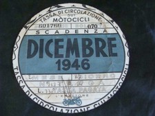 BOLLO 1946 RACI TASSA CIRCOLAZIONE MOTO VESPA LAMBRETTA SCOOTER EPOCA OLD ITALY
