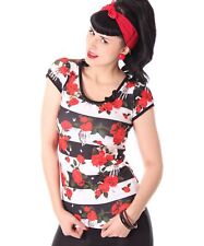 Liquor Brand Skulls&Roses Streifen Girl Doll Puffärmel Rockabilly Tattoo T-Shirt