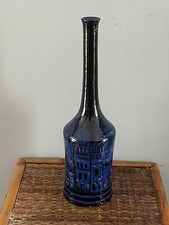 Vaso bottiglia ceramica artistica Minghetti vintage Bologna Italia dipinto a mano città MCM