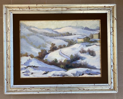 Paesaggio con neve olio - paesaggio,