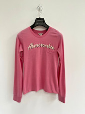 Abercrombie T-Shirt Top Rosa Manica Lunga Girocollo UK 10