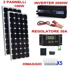 Kit FOTOVOLTAICO 2KW INVERTER 2000W PANNELLO SOLARE 200W REGOLATORE 30A LUCI LED