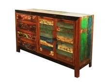 CREDENZA INDUSTRIAL LEGNO RICICLATO SPORTELLI E CASSETTI CM H90X150X45