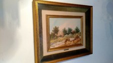 quadro dipinto olio su legno 40x30 paesaggio ferri vintage Q35