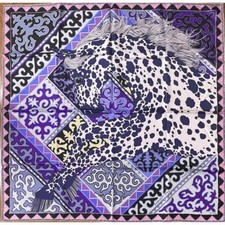 Foulard Hermes Appaloosa Des Steppes 90 Cm Seta Viola Carre Cavallo 35"