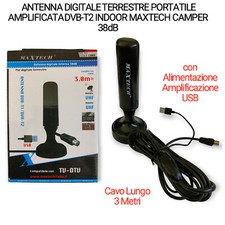 ANTENNA DIGITALE TERRESTRE T2 PORTATILE AMPLIFICATA INDOOR MAXTECH CAMPER 38dB