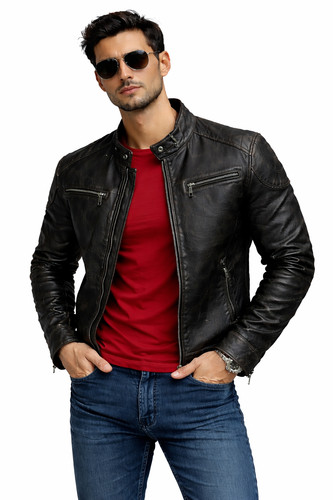 Giacca pelle uomo nero - , marrone