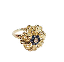 Anello in oro massiccio 18k vintage anni '60 Italia con zaffiri e diamante