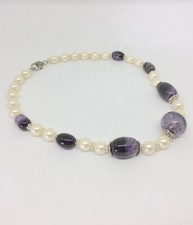 Collana donna/ragazza in elementi di ametista naturale e perle