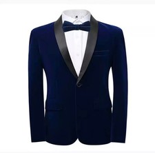 Giacca Uomo Blu Notte In Velluto Elegante Con Rever Lucido Per Eventi TR45690