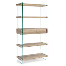 LIBRERIA 4 PIANI KENYA 90X39X180 STUDIO DESIGN SOGGIORNO VETRO E LEGNO CHIARO