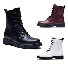 Anfibi donna scarpe stivaletti ecopelle stivali bassi biker lacci zip LH105