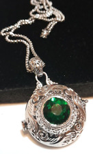 COLLANA-PORTAFOTO '20 GRANDE-SMERALDO cm60,CIONDOLO cm.5 lega ORO BIANCO/ARGENTO