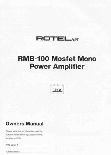 Rotel rmb 100 - rotel, amplificatore