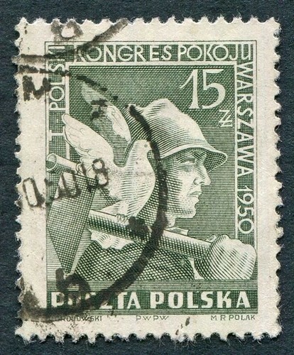 Polonia 1950 15z grigio verde - polonia, grigio-verde