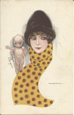 Illustratori G.Nanni serie n.284-4 donna sciarpa cappello bambolotto
