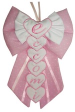 FIOCCO NASCITA/COCCARDA GRANDE FIOCCO ECCOMI RICAMATO Rosa Lavorato del tutto