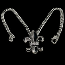 Collana uomo elegante catena grumetta ciondolo giglio fiorentino corona Firenze.