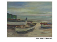 PAESAGGIO DI MARE CON BARCHE DEI PESCATORI QUADRO VINTAGE PITTORE BERTOLINO X2