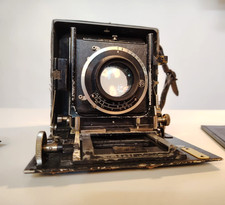 macchina fotografica SILAR a soffietto 9x12 con due obiettivi e quattro chassis