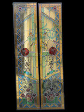 2 antiche porte finestre vetri cattedrali colorati Liberty Art Nouveau h 231 ...