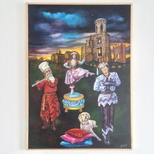 Dipinto olio su tavola originale Adrienne Seed Colui che paga il pifferaio surrealista