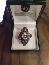 Vintage Anello In Argento Con Ametista E Zirconi E Marcadite 