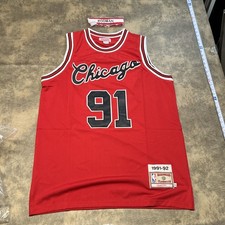 Maglia Dennis Rodman Mitchell Ness rossa XL 91-92 legno duro classici retro