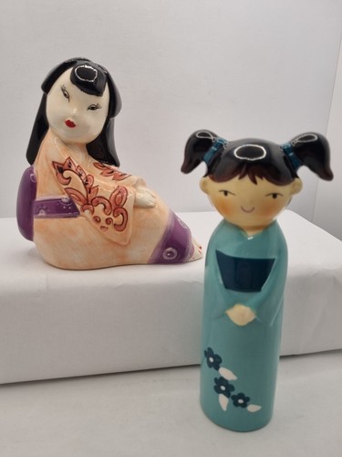 Pair japanese kokeshi ceramic - kokeshi,