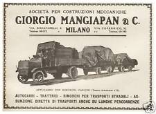 PUBBLICITA' 1919 G. MANGIAPAN COSTRUZIONI  AUTOCARRI GOMME PIENE TRATTORE TRENO 