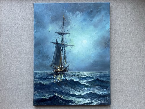 Dipinto olio barca - a, vela