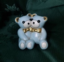 THUN ® BOZEN TEDDY COPPIA ORSETTI AZZURRI 8 Cm FUORI PRODUZIONE VINTAGE ANNI '80