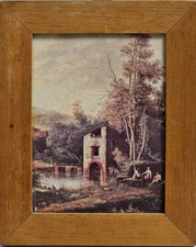 Piccolo Quadretto in Miniatura con Stampa paesaggio Antico e Cornice in Legno