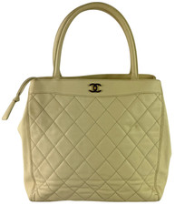 Borsa shopping CHANEL beige pelle caviale trapuntata CC Made in Italy