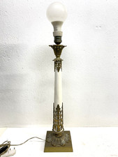 ANTICA BASE LAMPADA da TAVOLO COLONNA METALLO BIANCO OTTONE STILE IMPERO '900