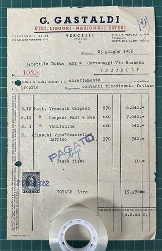 Rara fattura vini - fattura, liquori