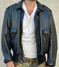 Schott 684SM Leather Bomber Jacket Black Size 46 (XL) Made in USA