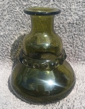 Vaso in vetro verde oliva metà XX secolo Ekenas con scritta Ekenas Svezia L919