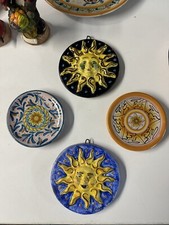 4 Piatti In Ceramica Di Sciacca - Dipinti A Mano - 3 Piatti E 1 Sole