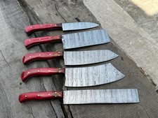 Set coltelli da chef in acciaio damascato fatti a mano 5 pezzi con manico in legno rosso utensile da cucina