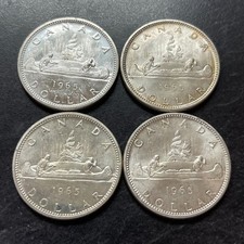 Lotto 4 monete 1965 $1 CANADA 80% DOLLARO ARGENTO KM# 64,1 REGINA ELISABETTA II 4