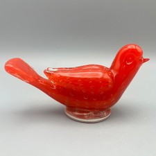 Murano Italia Attribuito a Fratelli Toso Vetro Uccellino Bolle Arancio 5"L