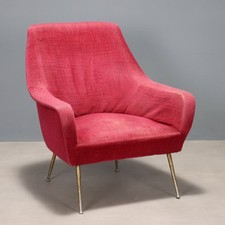 Poltrona Vintage Ottone Tessuto Rosso Originale Italia Design Anni 50-60