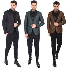 Giacca Uomo Elegante Slim Fit Damascata Blazer Sartoriale Cerimonia Matrimonio