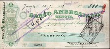 Assegno d'epoca della Banca