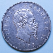 VITTORIO EMANUELE II 5 LIRE 1872 MILANO qSPL ARGENTO SILVER COIN NUMISMATICA