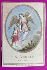 MERAVIGLIOSO ANGELO CUSTODE DIPINTO A MANO DI META' OTTOCENTO,MOLTO BELLO-66 BIS