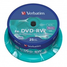 25 DVD-RW Verbatim Matt Silver REWRITABLE 4,7GB 4X RISCRIVIBILI Cake Box 43639