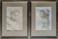 Aldo Salvadori 2 tecniche miste RITRATTI DI DONNE, Saffo? classicismo - cornici!